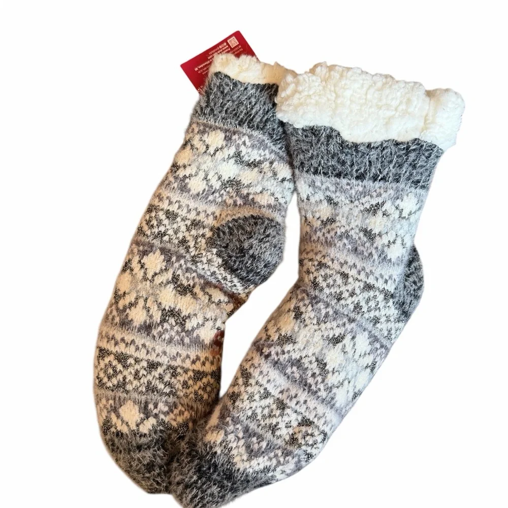 Muk Luks Chenille Mix Cabin Slipper Socks NWT